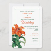 Invitation Brûlé Orange Lily Mariage floral élégant (Devant)