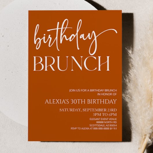 Invitation Brûlé Orange Minimal Anniversaire Brunch