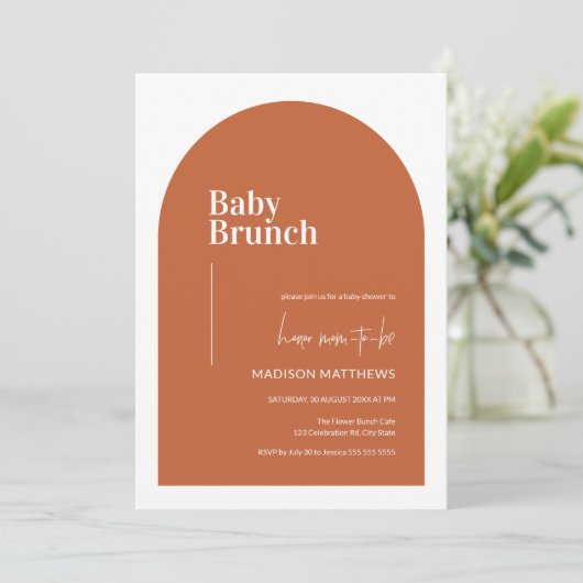 Invitation Brûlé Orange minimal Arc Baby shower de Brunch pou (Debout devant)