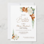 Invitation Brûlé Orange Rose Blanche Floral Anniversaire Brun (Devant)