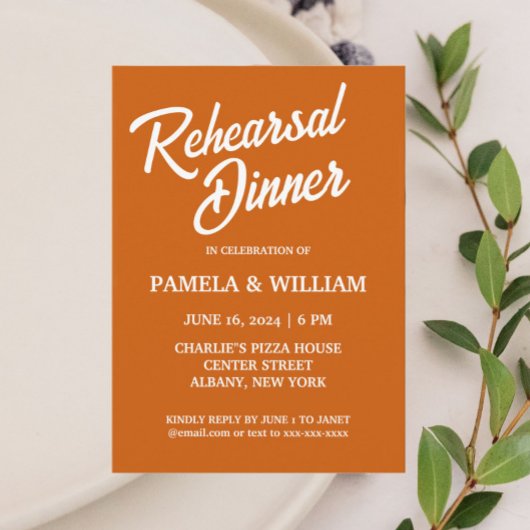 Invitation Brûlé Orange Simple Style Mariage Dîner de répétit