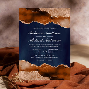 Invitation Brûlé Orange Terracotta Agate Marbre Mariage de ma