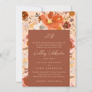 Invitation Brûlé Orange Terracotta Crème Monogramme Floral