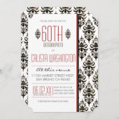 Invitation Brûlé Vintage Damask 60e anniversaire fête (Devant / Derrière)