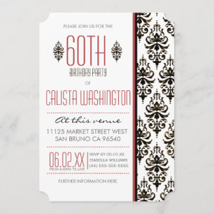 Invitation Brûlé Vintage Damask 60e anniversaire fête