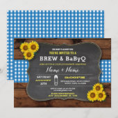Invitation Brûler et Baby shower BABYQ Bleu Tournesol (Devant / Derrière)