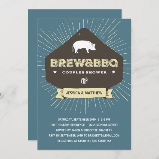 Invitation Brûler et barbecue | Wedding shower rustique Coupl (Devant / Derrière)