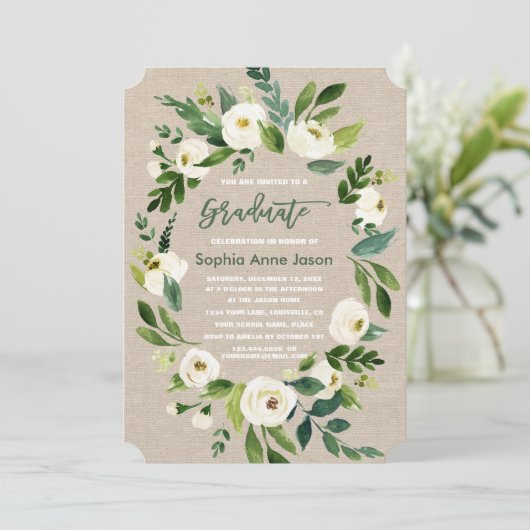 Invitation Brûlure de couronne de fleurs blanches Écriture ma (Debout devant)