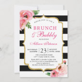 Invitation Brûlure noire rose florale Brunch et mousseux (Devant)