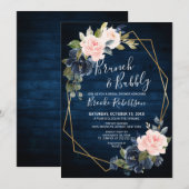 Invitation Brume Géométrique Bruyante Rustique Marine Bois (Devant / Derrière)