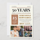 Invitation Brun Beige Simple Quadrillage Journal 50e Annivers (Devant)