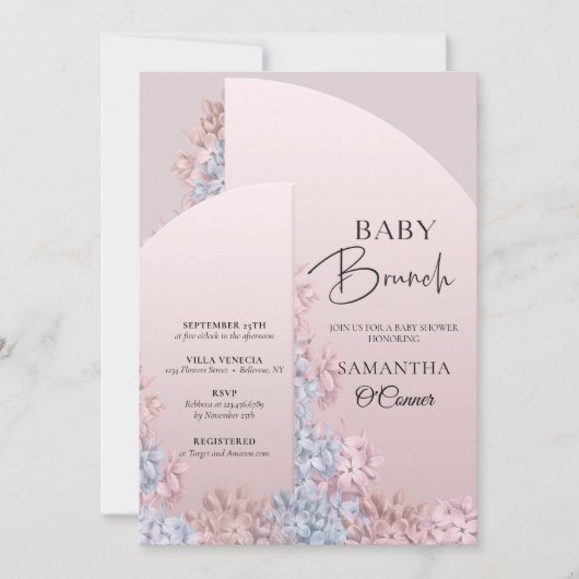 Invitation Brun de bébé aux fleurs bleu rousse rose roux (Devant)