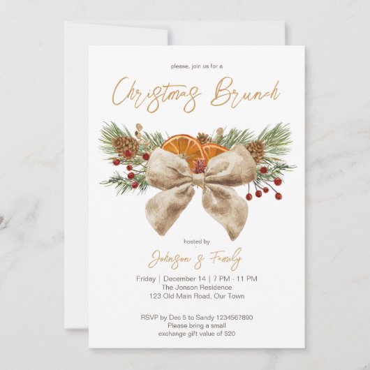 Invitation Brun de Noël rustique pins papillon (Devant)