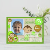 Invitation Brun de vert d'invitation d'anniversaire de singe (Debout devant)