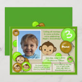 Invitation Brun de vert d'invitation d'anniversaire de singe (Devant / Derrière)