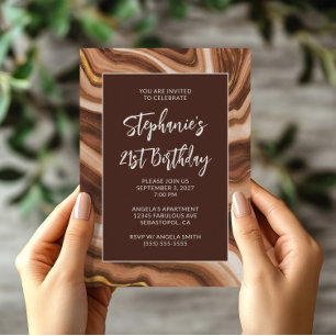 Invitation Brun Doré Fausse Agate Gras 21e Anniversaire