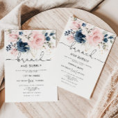 Invitation Brun floral broussailleux de la marine et douche à