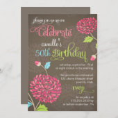 Invitation Brun floral moderne et fête d'anniversaire de (Devant / Derrière)