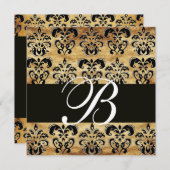 Invitation BRUN   NOIR  DAMASSÉ  PARCHEMIN MONOGRAMME, blanc (Devant / Derrière)