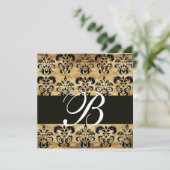 Invitation BRUN   NOIR  DAMASSÉ  PARCHEMIN MONOGRAMME, blanc (Debout devant)
