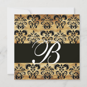 Invitation BRUN NOIR DAMASSÉ PARCHEMIN MONOGRAMME , blanc