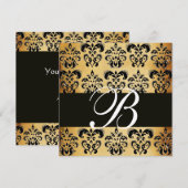 Invitation BRUN   NOIR  DAMASSÉ  PARCHEMINÉ MONOGRAMME , blan (Devant / Derrière)