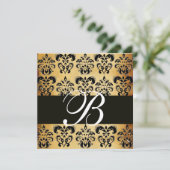 Invitation BRUN   NOIR  DAMASSÉ  PARCHEMINÉ MONOGRAMME , blan (Debout devant)