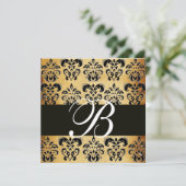 Invitation BRUN NOIR DAMASSÉ PARCHEMINE MONOGRAMME, blanc (Debout devant)