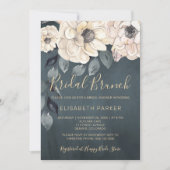Invitation Brun nuptial fleurs blanches script douche nuptial (Devant)