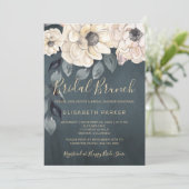 Invitation Brun nuptial fleurs blanches script douche nuptial (Debout devant)