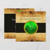 Invitation BRUN PARCHEMIN & VERDÉ SHAMROCK JEWEL, noir (Devant / Derrière)