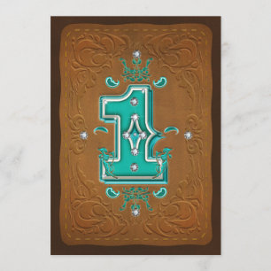 Invitation Brun rustique occidental et turquoise 1 une ?ère