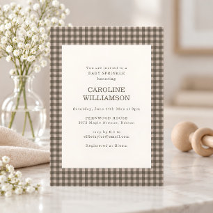 Invitation Brun Taupe Vichy Carreaux Baby Sprinkle