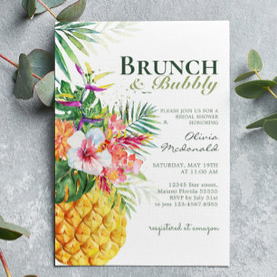 Invitation Brunch à ananas floral tropical et bulle