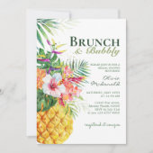 Invitation Brunch à ananas floral tropical et bulle (Devant)