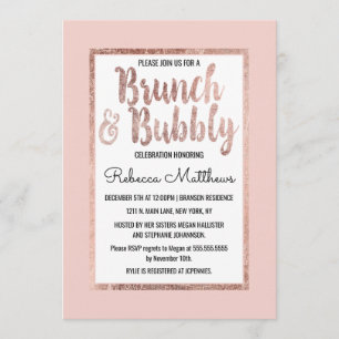 Invitation Brunch à brosse rose rousse couleur or Rose