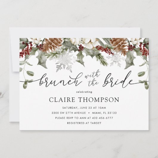 Invitation Brunch À feuillage persistant d'hiver avec douche (Devant)