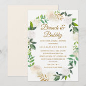 Invitation Brunch à germe d'or et Fête des mariées à bulles (Devant / Derrière)