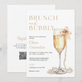 Invitation Brunch And Bubbly Champagne QR Code Bridal Shower (Devant / Derrière)