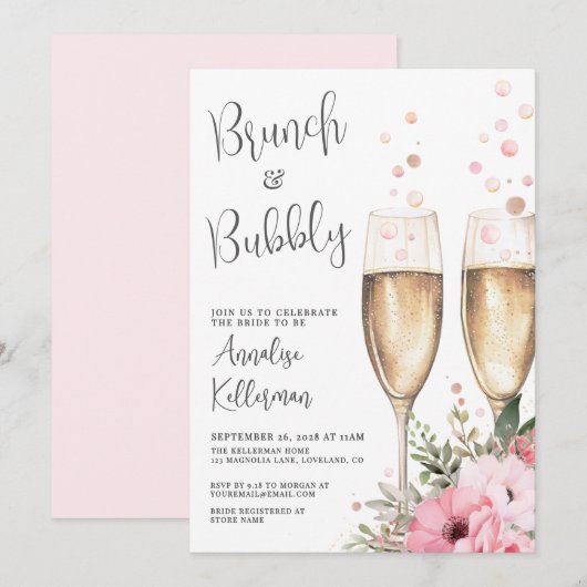 Invitation Brunch And Bubbly Floral Bridal Shower (Devant / Derrière)