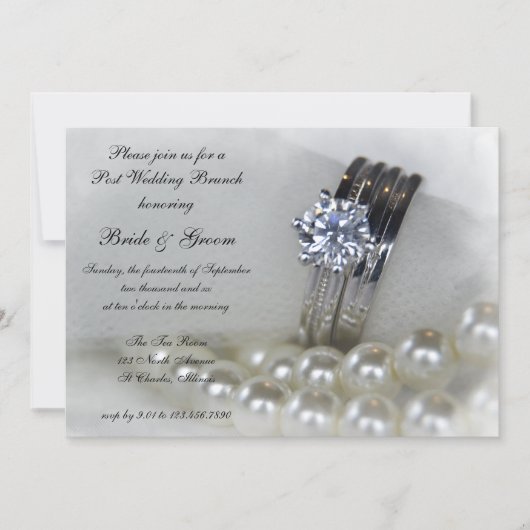 Invitation Brunch Après Mariage Diamants et Perles Blanches (Devant)