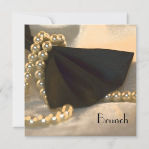 Invitation Brunch Après-Mariage Nœud Papillon Noir et Perles 