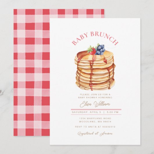 Invitation Brunch au baby shower au crêpe (Devant / Derrière)