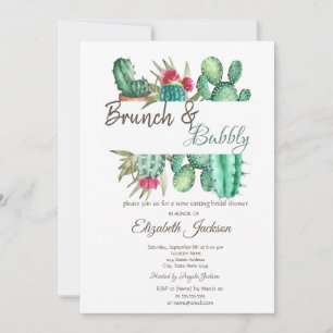 Invitation Brunch au Cactus à l'aquarelle et bulles