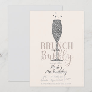 Invitation Brunch au Champagne & Bulles étincelantes d'Argent