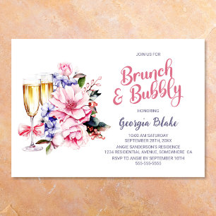 Invitation Brunch au champagne rose floral et mousseux