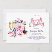 Invitation Brunch au champagne rose floral et mousseux (Devant)