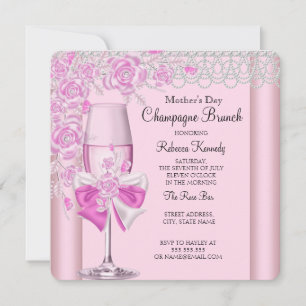 Invitation Brunch au Champagne Rose Rose Maman 2C