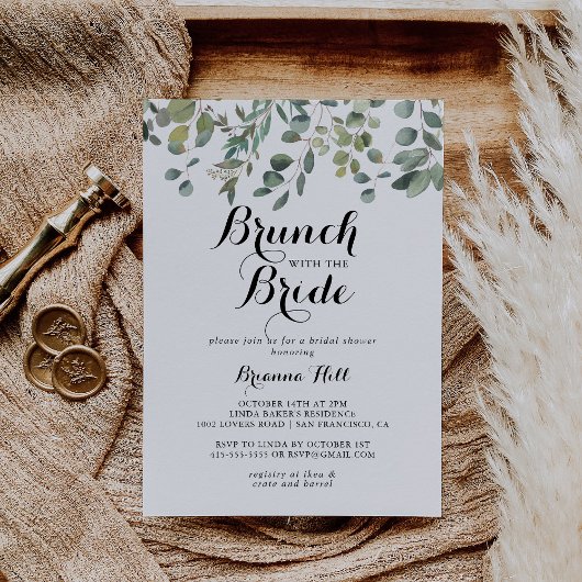 Invitation Brunch au feuillage Eucalyptus avec douche de mari