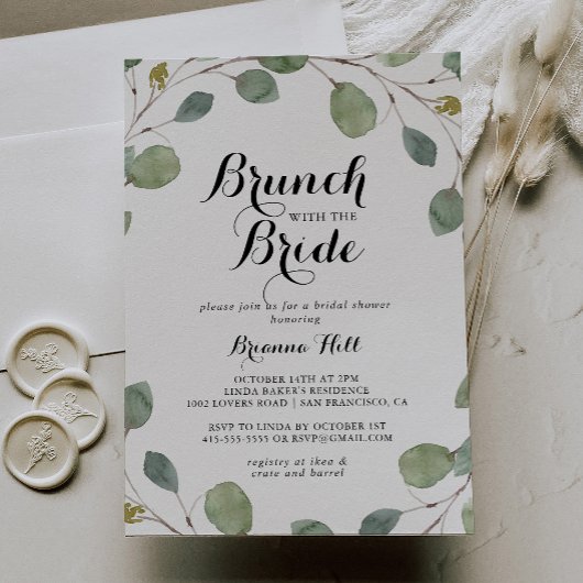 Invitation Brunch au feuillage Eucalyptus avec douche de mari